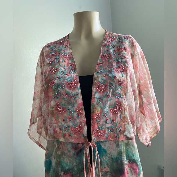 Soft Surroundings Primavera Topper Midi Sequin Embroidered Floral Beach Cover L - Picture 10 of 11